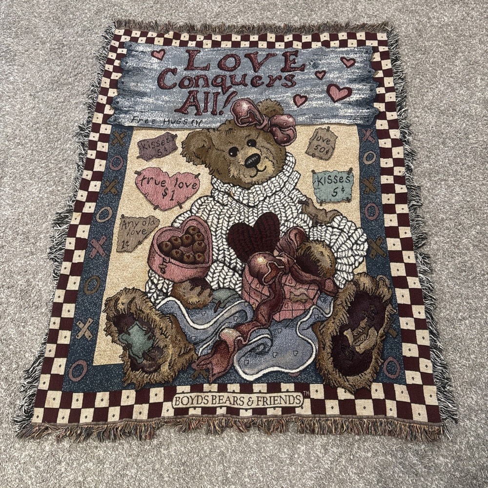 Boyds Bear Collection "Love Conquers All" theme throw tapestry blanket